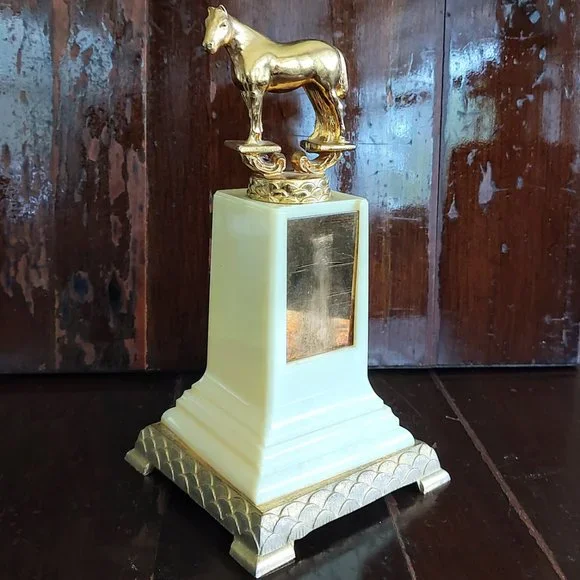 Vintage Trophy Horse on Gold & Ivory Base Sullivan Saddle Club 1960 Dodge Trophy